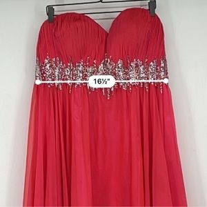 Sherri Hill salmon pink strapless evening gown